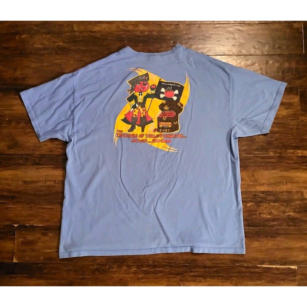 Vtg Red Gold Hanes Heavyweight 2XL Blue Cotton Crew Neck Short Sleeve T-Shirt